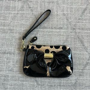 Betsey Johnson Polka Dots Bow Black/Rose Wristlet Mini Bag Wallet